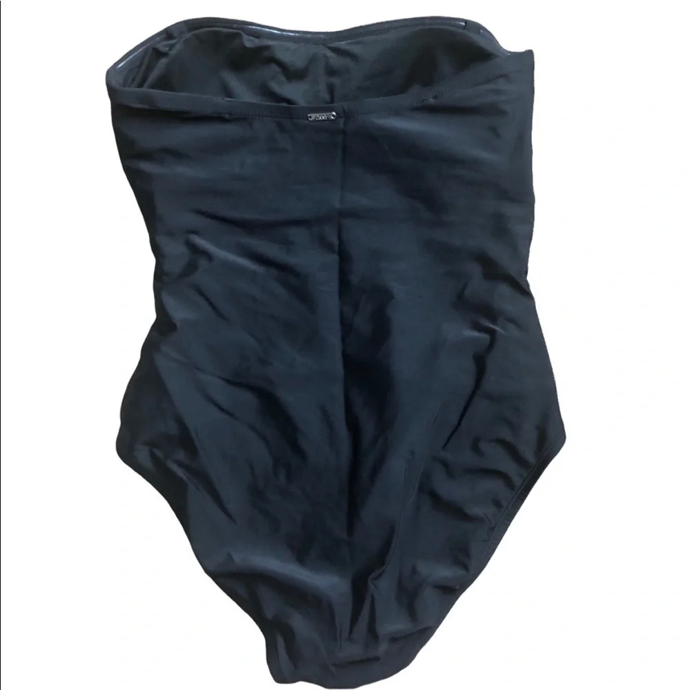 DKNY Black Bandeau Malliot 1PC Swimsuit Strapless Padded Bra Sz. XL Swim - Picture 2 of 3